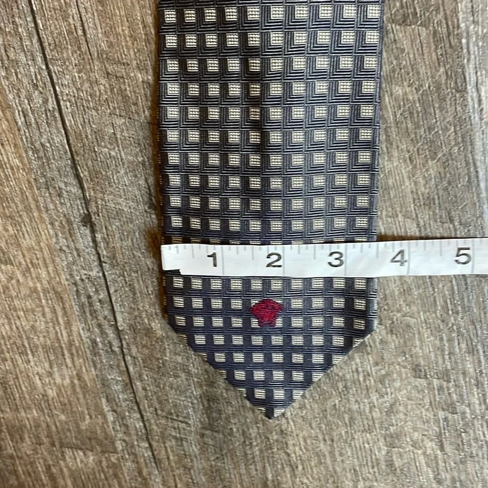 Versace Gray Silver Geometric Design Medusa Head Logo Silk Tie